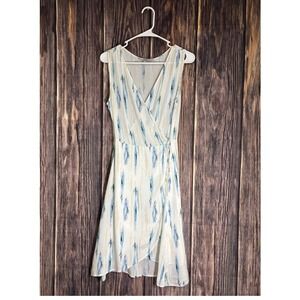 Heidi Klein Dress Womens M White Blue Wrap V-Neck Side Tie Lined Viscose